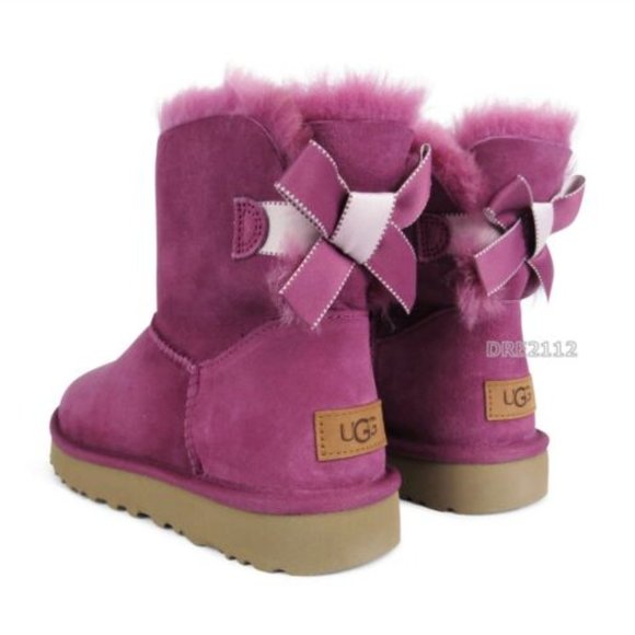 UGG Shoes - UGG Mini Bailey Bow II Shimmer Bougainvillea Suede Fur Boots Purple Women Size 9